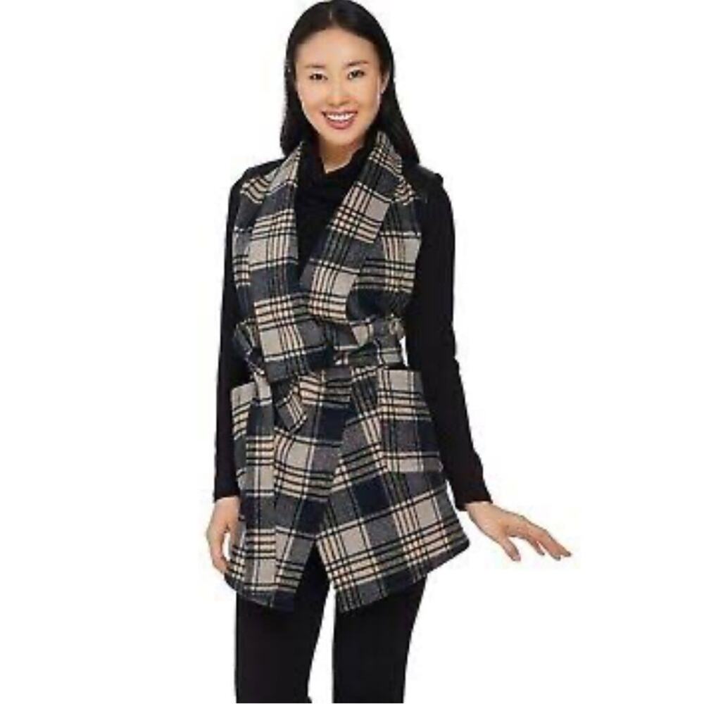 Lisa Rinna Collection Plaid Faux Leather Vest